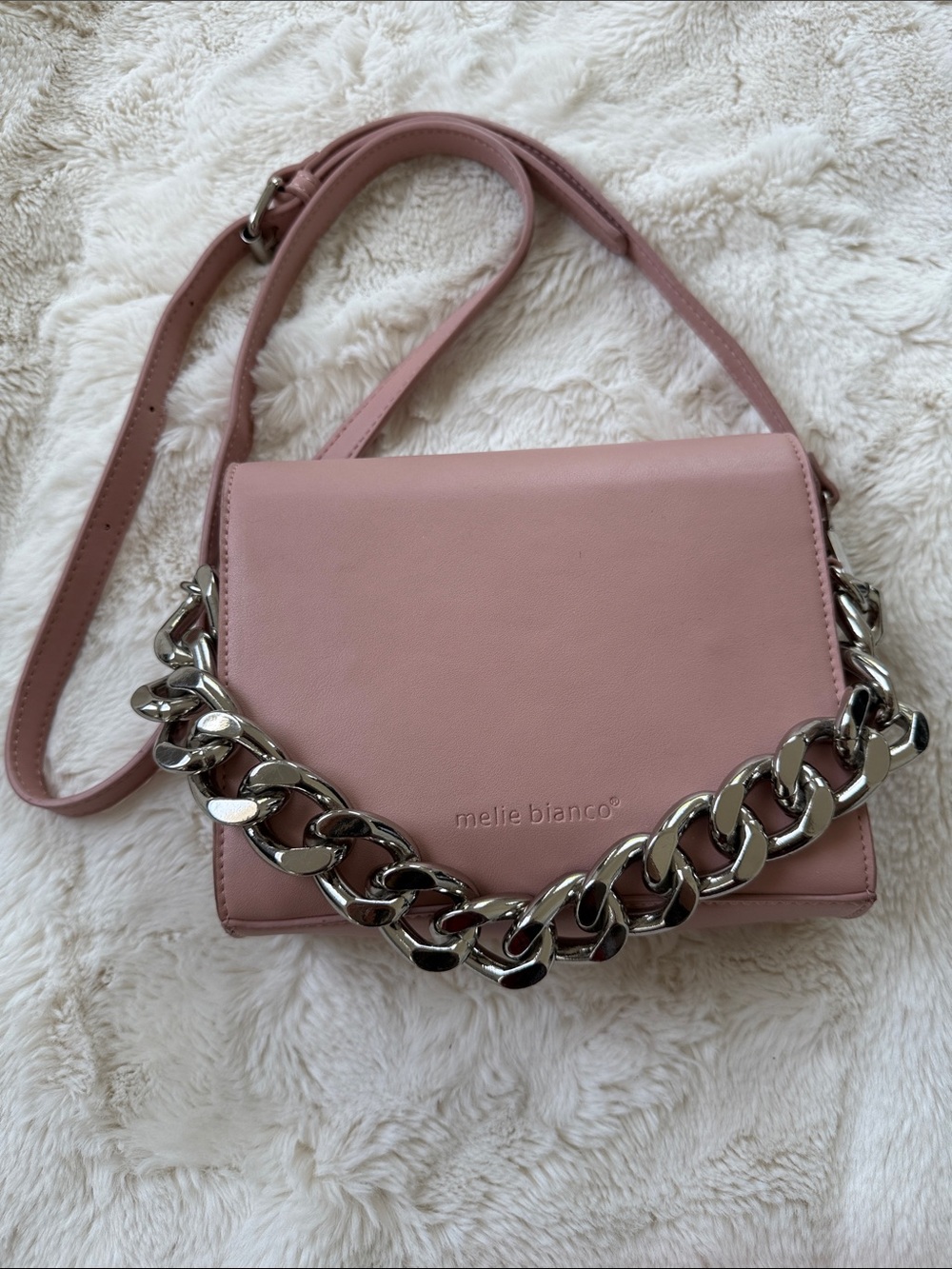 Melie Bianco Blush Pink Crossbody with Chunky Silver Chain
